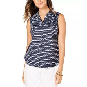 Charter‎ Club Sleeveless Sailboat Print Blouse Intrepid Blue Combo Top 10P